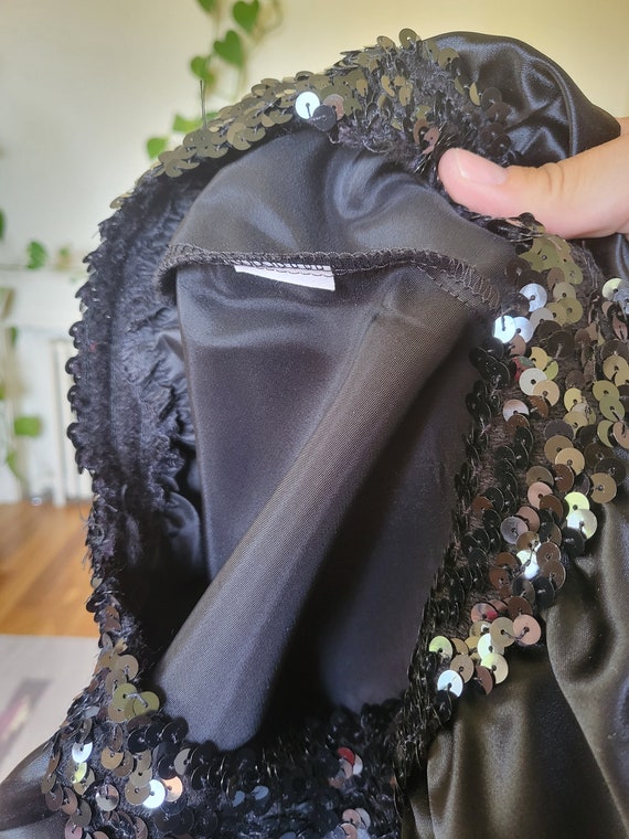 Vintage black sequin and satin like wide leg pant… - image 10