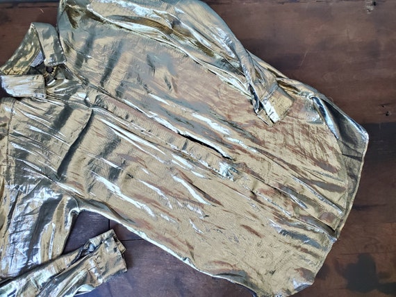 Gold Metallic 80's Vintage Lame oxford top blouse