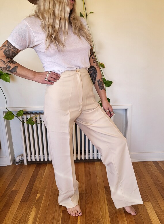 Vintage size 28 polyester pants / white polyester… - image 4