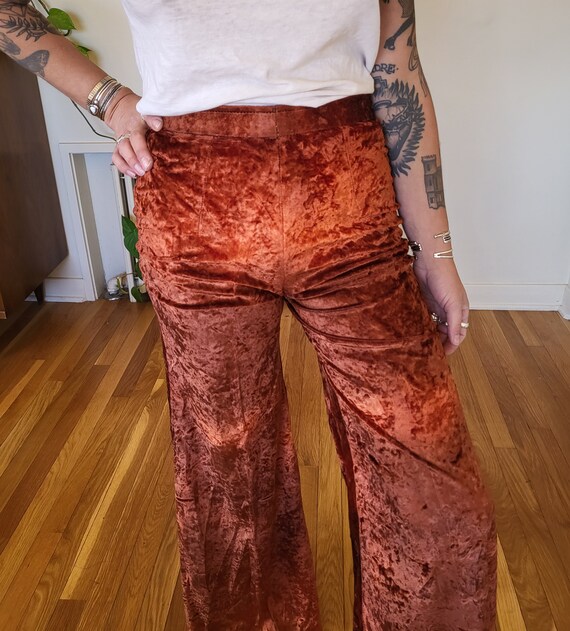 Vintage size 25 copper velvet bell bottom pants /… - image 3
