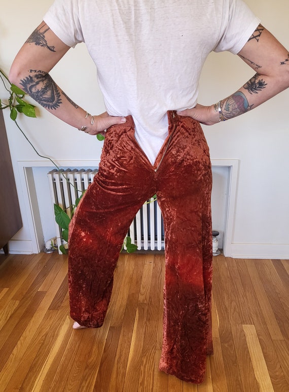 Vintage size 25 copper velvet bell bottom pants /… - image 6