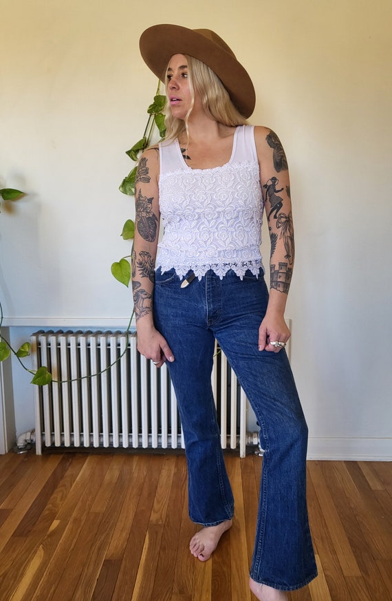 Vintage 90s white tank top / small white brocade … - image 2