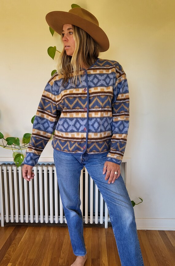 Vintage aztec print super soft crop layering coat… - image 2