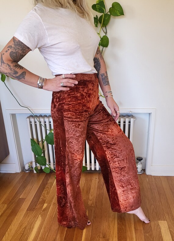 Vintage size 25 copper velvet bell bottom pants /… - image 5