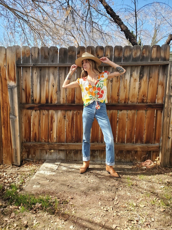 Vintage Hanae Mori 70s floral hawaiian tank top /