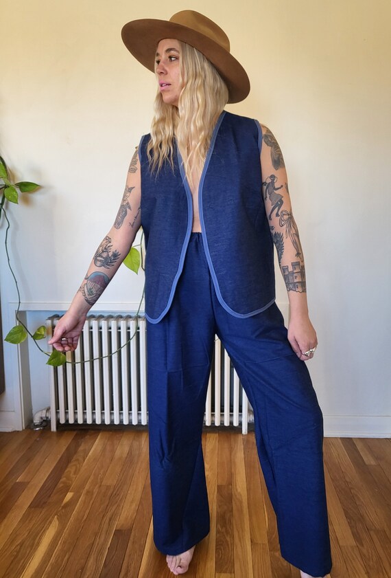 Vintage Denim Handmade Two Piece Set / Vintage Jean Denim Vest and 