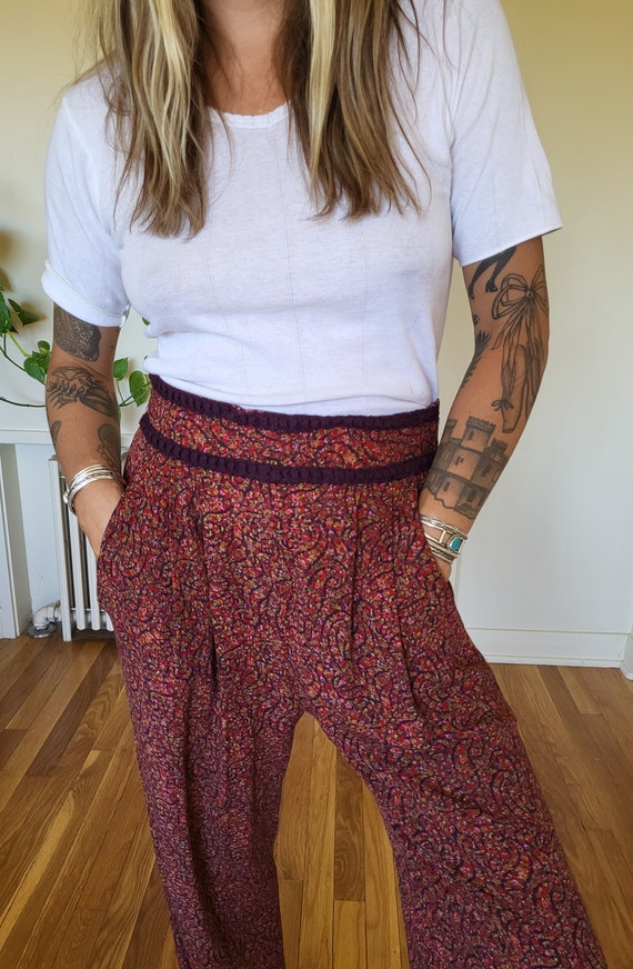 Vintage 90s brown floral pants / floral drawstrin… - image 3