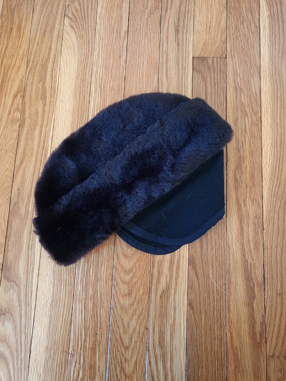 vintage black fur winter military hat size large … - image 1