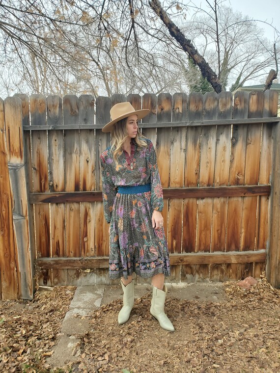 Vintage 70s floral Act I dress / vintage floral pa