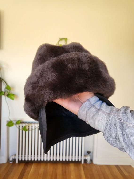 vintage black fur winter military hat size large … - image 2