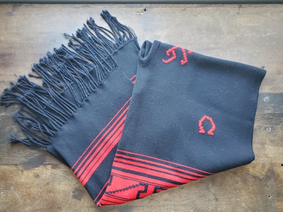 Vintage native black and red fringe embroidered wo