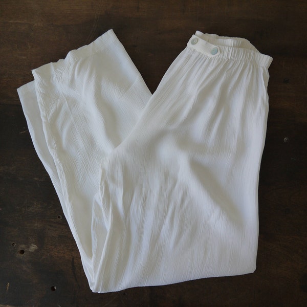 Gaze blanc Fashion Bug comme coton froissé pantalon / Vintage 1980 s blanc pantalons Baggy / pantalon en lin blanc comme des années 90 / boho vintage pantalon