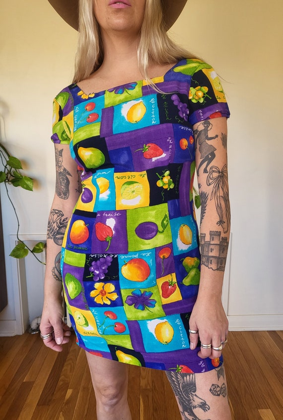 Vintage Jessica Howard fruit pattern rayon dress … - image 3