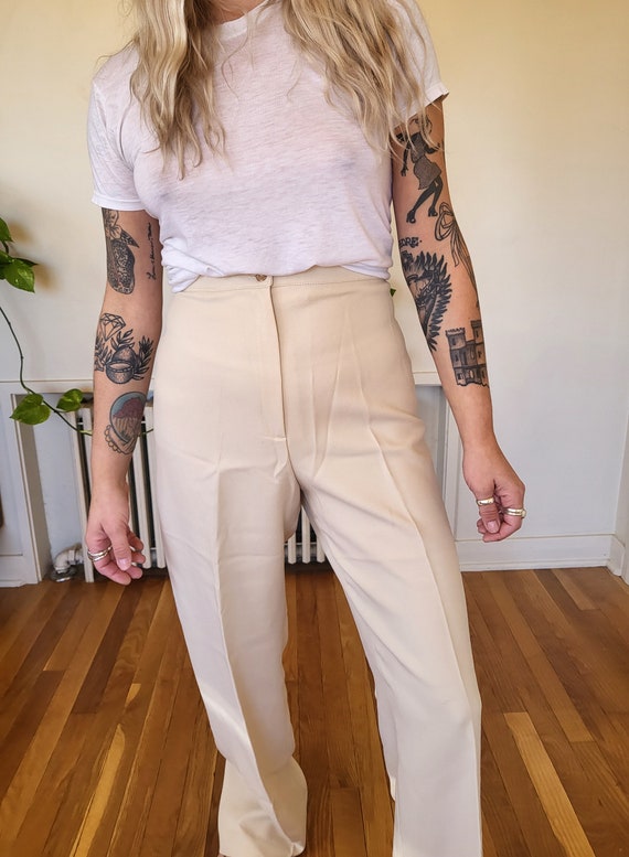 Vintage size 28 polyester pants / white polyester… - image 5