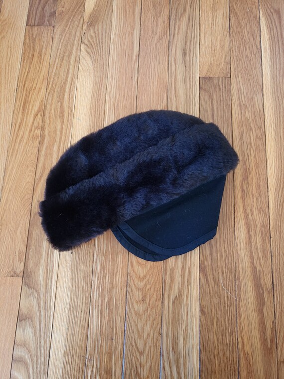 vintage black fur winter military hat size large … - image 8