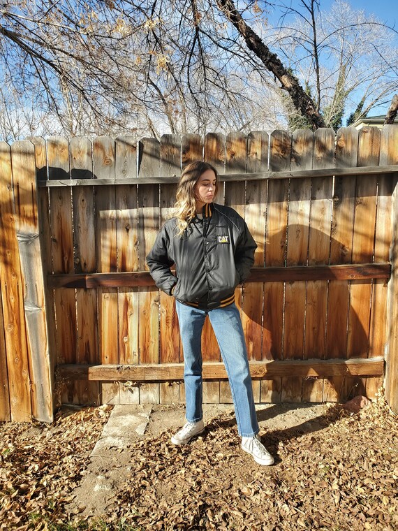 Vintage CAT Caterpillar black satin bomber jacket