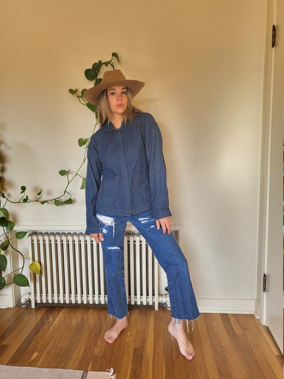 Vintage denim top jacket shirt / jean top with po… - image 2