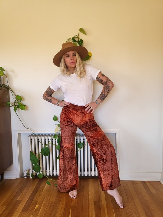 Vintage size 25 copper velvet bell bottom pants /… - image 1