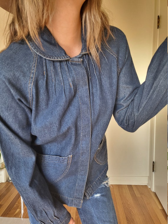 Vintage denim top jacket shirt / jean top with po… - image 6