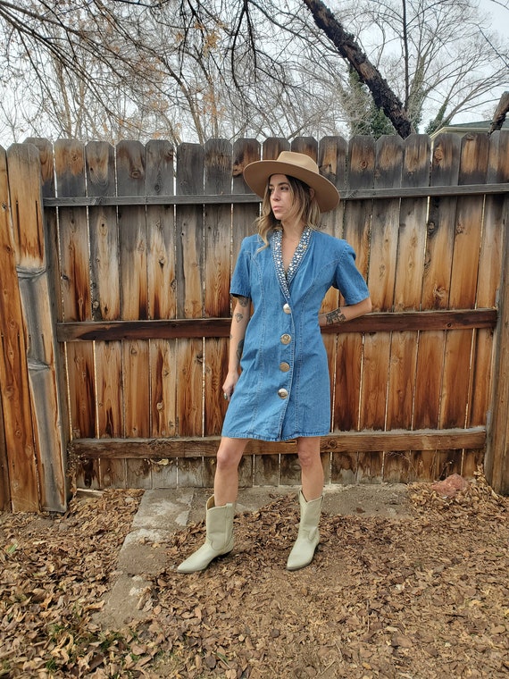 Vintage silver studded denim dress blazer coat / v