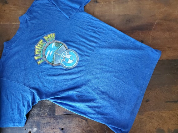 Vintage paper thin BMW tshirt / Glitter iron on tr