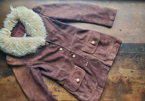 Vintage small suede penny lane fur collar coat jac