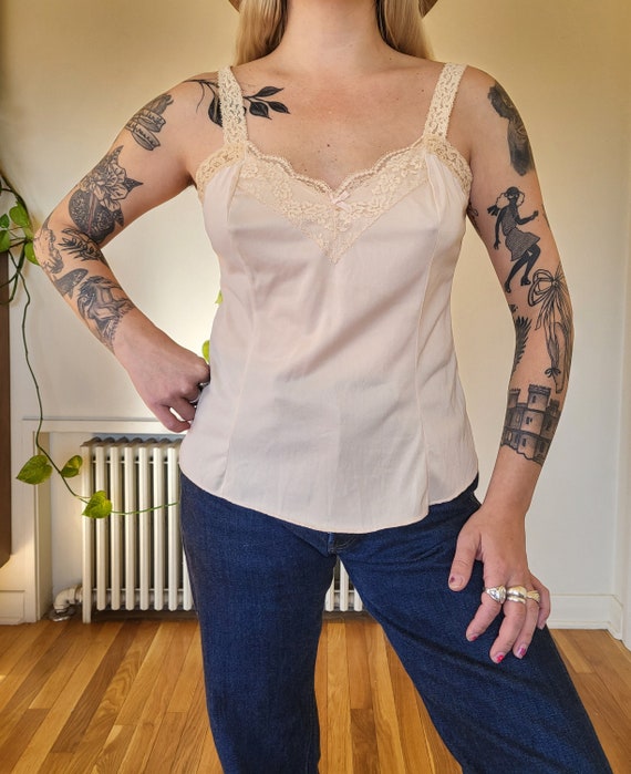 Vintage Slip cream off White Nylon Lace 60s Linge… - image 3