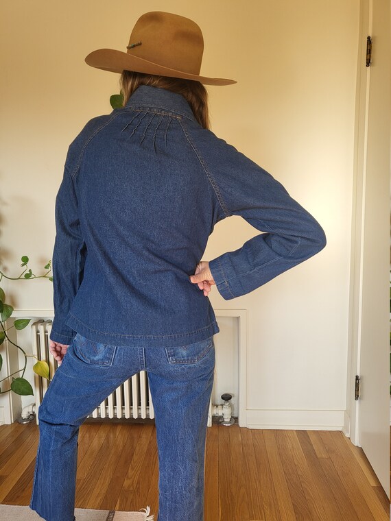 Vintage denim top jacket shirt / jean top with po… - image 7