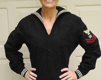 VINTAGE NAVY MIDDY wool shirt shopkeeper (J6)