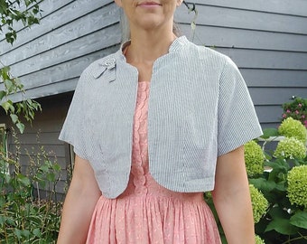 D3 CROPPED SEERSUCKER JACKET 50/'s bolero layer M gray white