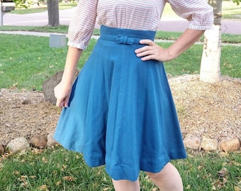 BLUE WOOL 1950&#39;s SKIRT high waisted 50&#39;s xs (F9)