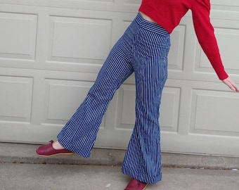 SUPER HIGH WAIST pinstripe jeans wide leg S (F3)