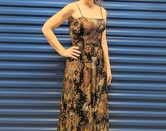 SILKY 1970's MAXI DRESS 70's disco S (G8)