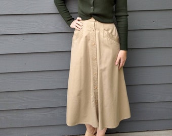 long khaki skirts etsy