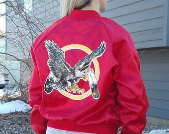 RED SATIN EAGLE baseball jacket native pride (K10)