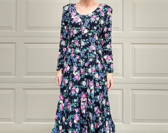 1990's FLORAL MAXI DRESS nostalgia 90's S M (N6)