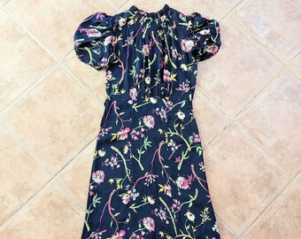 1940's FLORAL RAYON DRESS 40's xs (F1)