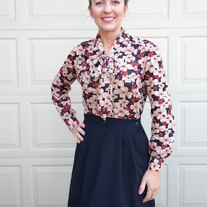CHERRY PRINT BLOUSE 1970&#39;s 70&#39;s russ S M (D7)
