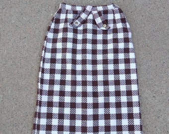 BROWN PLAID pencil SKIRT 1950's xxs (F9)