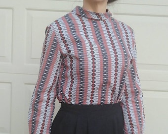 1960's NOVELTY PRINT BLOUSE 60's S M (K3)