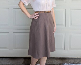 MOCHA WOOL A-line SKIRT 70's 80's S (N3)