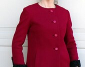 bonwit teller RED WOOL JACKET astrakhan fur trim S