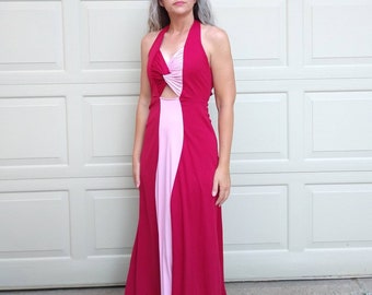 COLORBLOCKED 1970's MAXI DRESS 70's disco xs (K12)