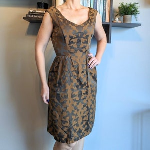 SATEEN JACQUARD DRESS 1960&#39;s 60&#39;s S (K12)