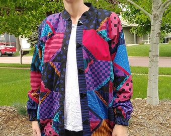 1980's 80's PATCHWORK JACKET jeweltone new wave (H7)