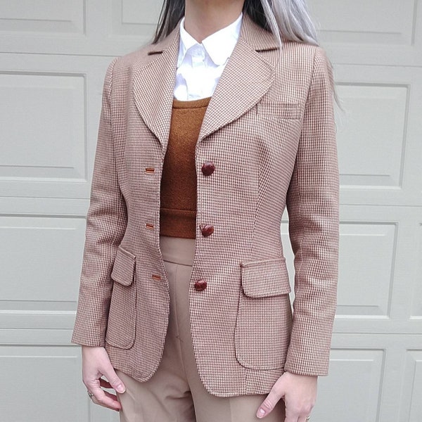 1970s HOUNDSTOOTH WOOL BLAZER 70s jacket S (A8)