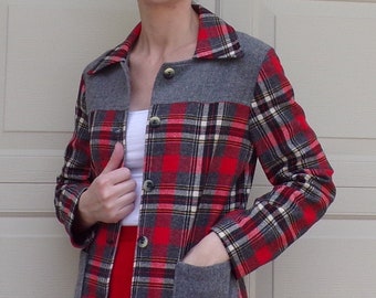 PLAID WOOL shirt JACKET 1950s 50s S (A2)