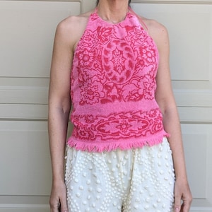 VINTAGE TOWEL halter TOP terry cloth M (O7)