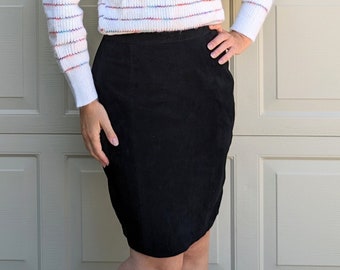 BLACK SUEDE pencil SKIRT leather S (E9)
