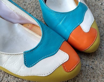 1980's COLORBLOCK LEATHER SHOES 80's 4.5 (G8)